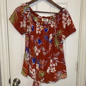 Verse Blouse Top Tunic Short Sleeve Made in USA Floral Red Women's‎ Large